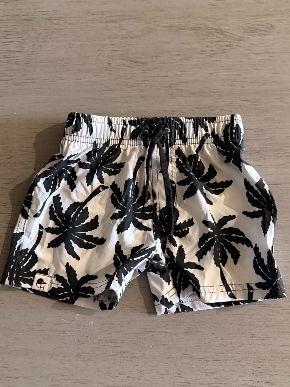 Black/White Palm Tree Hybrid Swim Shorts